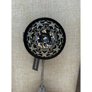 Chicos Noble Pin Gold & Black Statement Brooch With Rhinestone & Metal Details